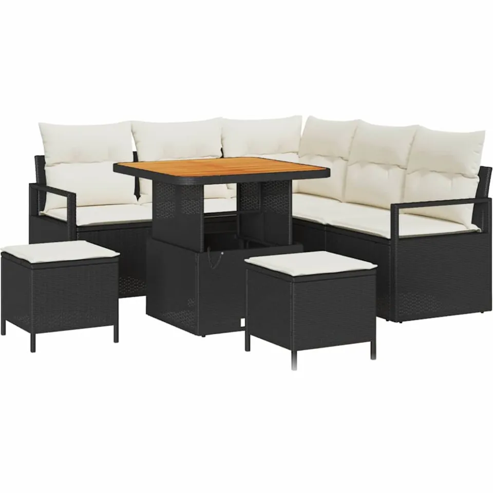 vidaXL Tuinbankenset 8 st Zwart poly rattan
