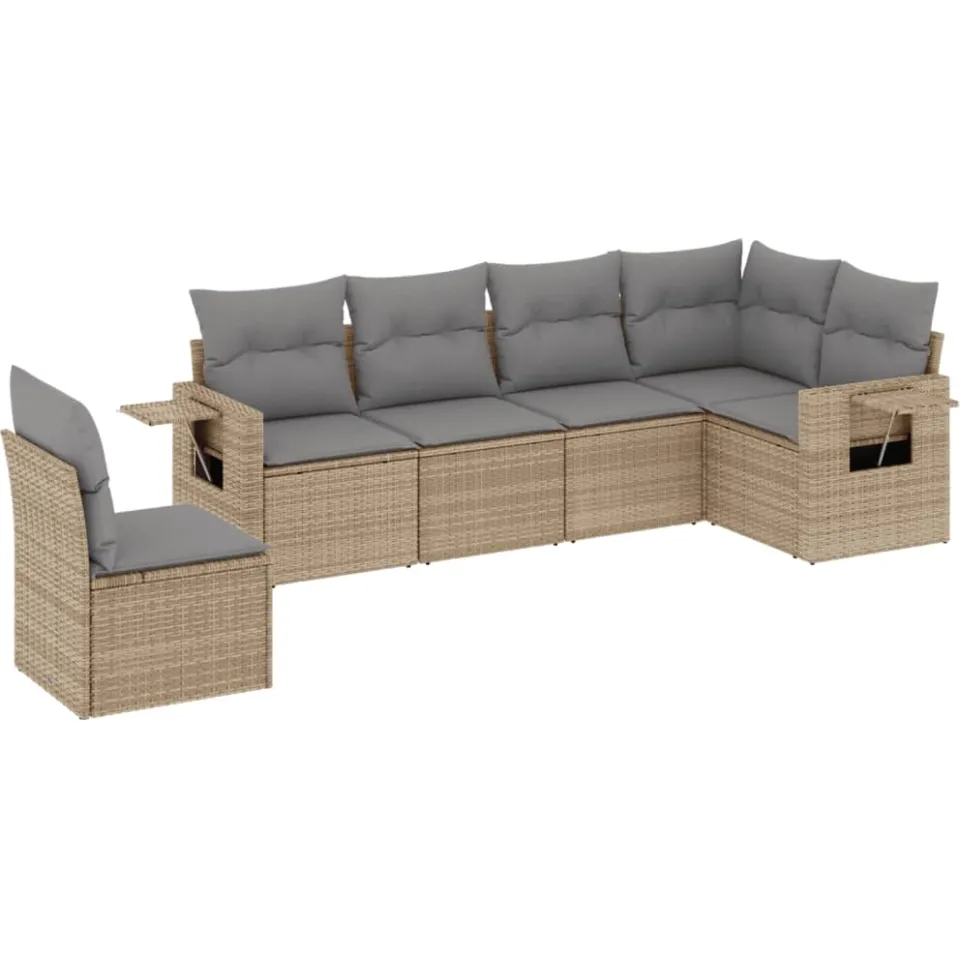 vidaXL 6-delige Loungeset met kussens poly rattan beige, foto 3
