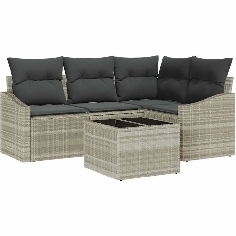 vidaXL Bankstel 5 st Lichtgrijs poly rattan