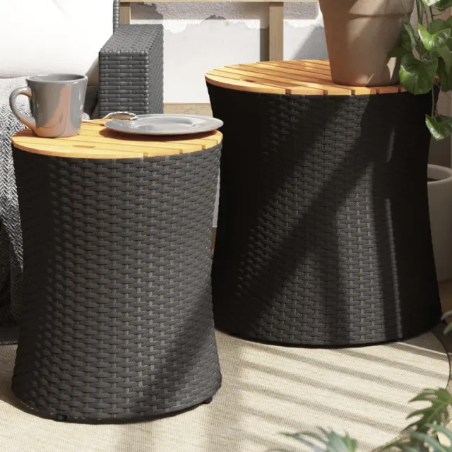 vidaXL Tuinbijzettafels 2 st met houten blad poly rattan zwart