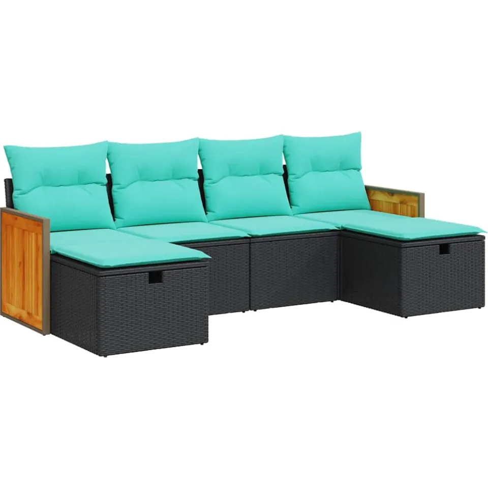 vidaXL 6-delige Loungeset met kussens poly rattan zwart, foto 3