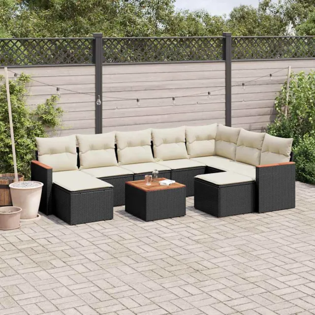 vidaXL 10-delige Loungeset met kussens poly rattan zwart, foto 2
