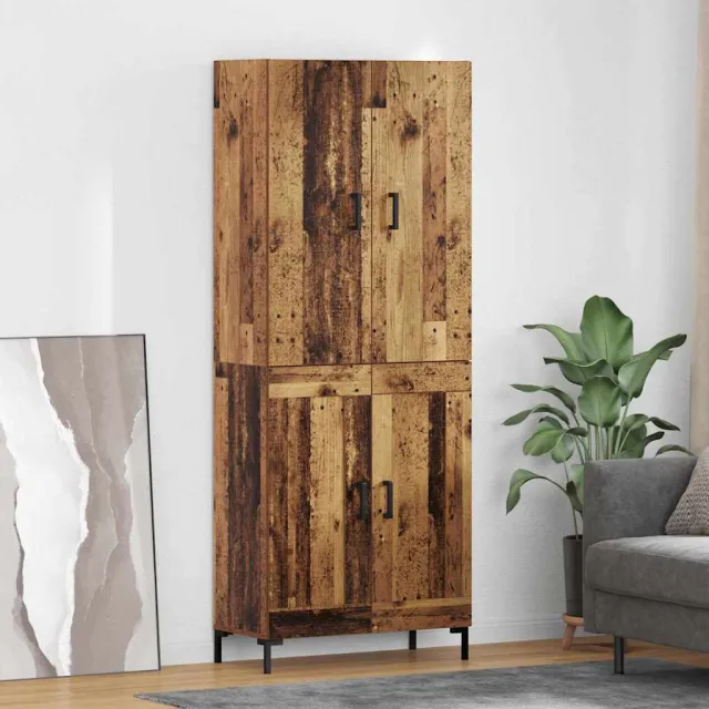 vidaXL Highboard Oud Hout 69,5 x 34 x 180 cm Bewerkt hout bruin, foto 2