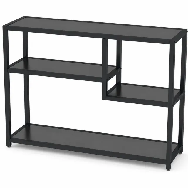 DMG Supply Consoletafel - Sidetable met 4 Open Opbergplanken - 108 x 30 x 85 cm - Zwart - Spaanplaat en Metaal