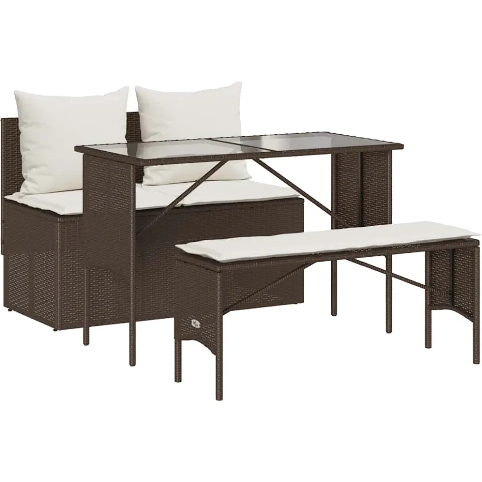vidaXL 3-delige Tuinset met kussens poly rattan bruin