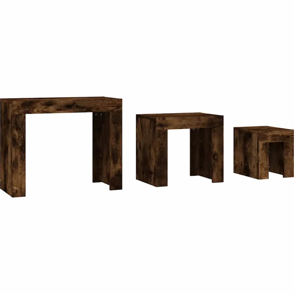 vidaXL 3-delige Tafeltjesset bewerkt hout gerookt eikenkleurig, foto 4