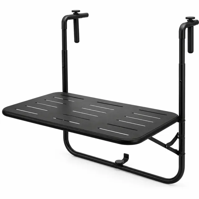 Hem-Nature HEM Hangende Balkontafel - Balkon Hangtafel voor Reling - 60 x 40 x 70 cm - In Hoogte Verstelbaar - Staal - Matzwart - Inclusief HEM Microvezeldoekje