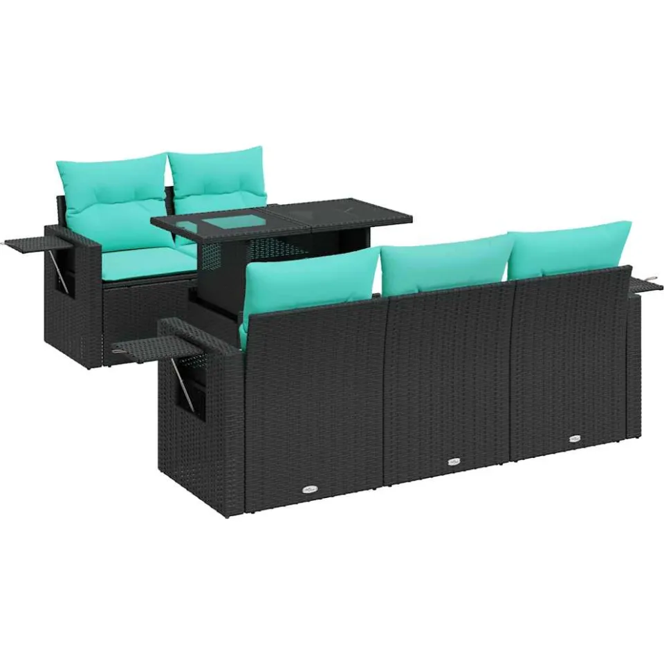 vidaXL 6-delige Loungeset met kussens poly rattan acacia zwart, foto 4