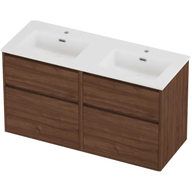 Proline Tribute Badmeubelset Porselein Elegant 4 Laden 120x46x67 cm Mat White Indian Walnut Houtlook