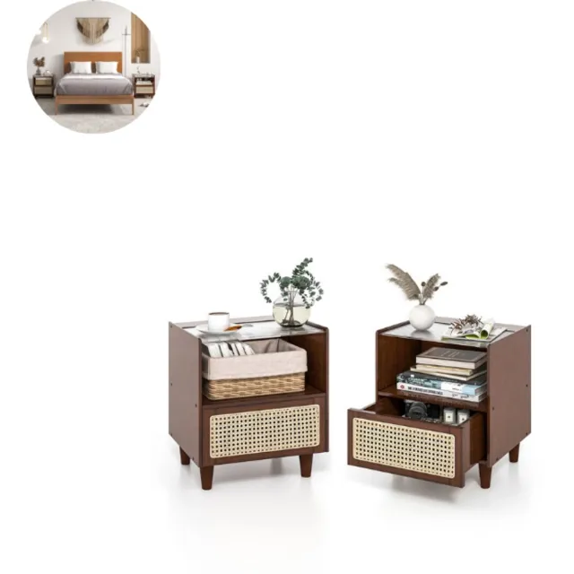 GranMaison Nachtkastjes - Set van 2 - Bruin - Hout - Met Lade - 43 x 35 x 50 cm (L x B x H)