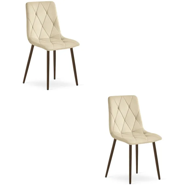 LEOBERT LIBRA Eetkamerstoelen – Set van 2 – Beige Velvet – Walnootkleurige Houten Poten – Comfortabele Gestoffeerde Zitting – Modern Design – Velvet Stoel voor Woonkamer, Keuken en Eetkamer – Max. 110 kg per Stoel