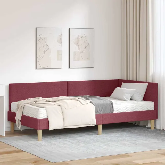 vidaXL Hoekbedframe met Matras 2 st Wijnrood 90 x 190 cm Stof