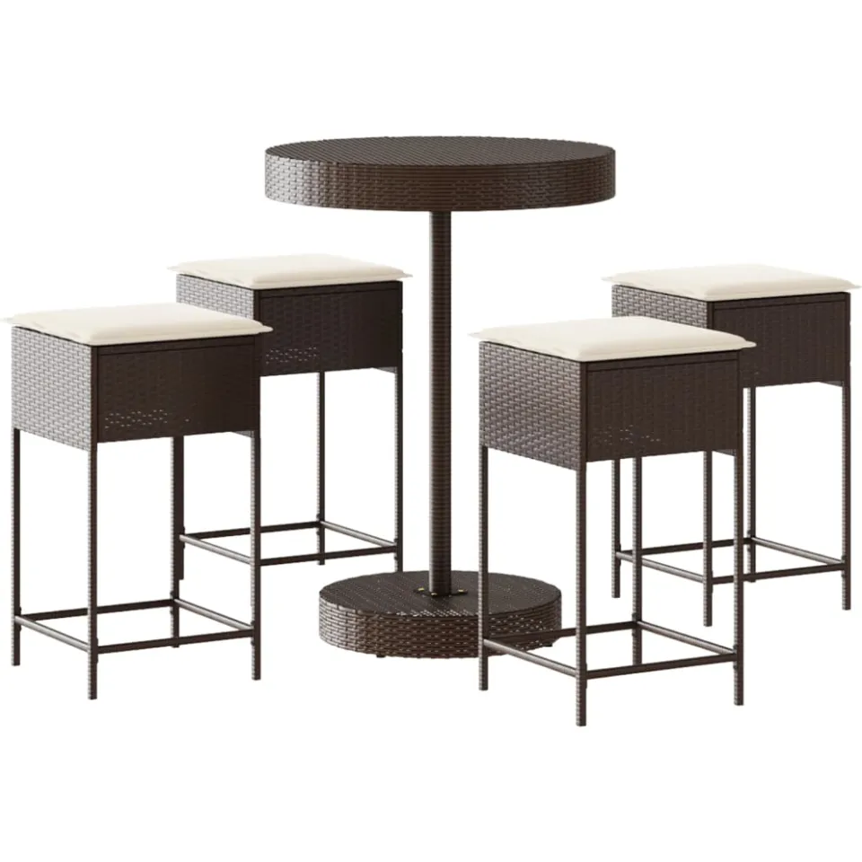 vidaXL 5-delige Tuinbarset met kussens poly rattan bruin, foto 4