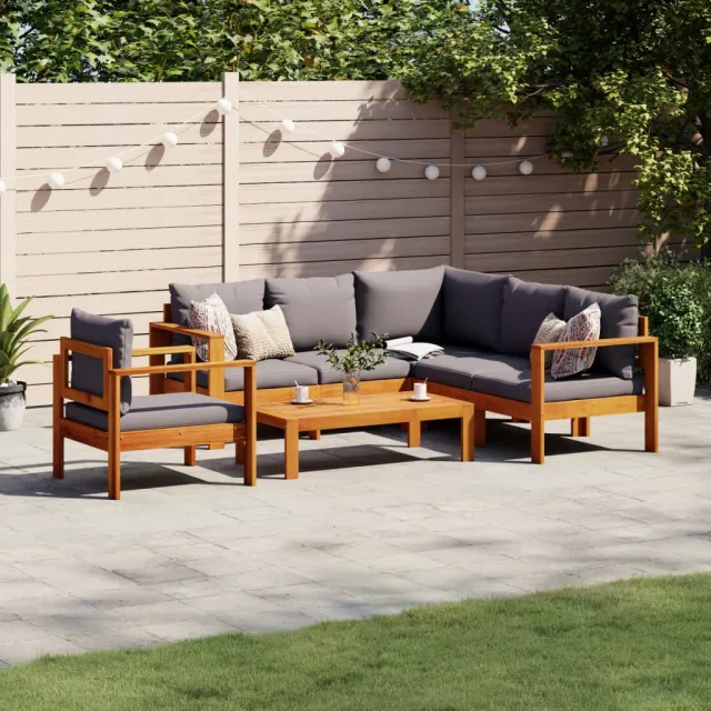 vidaXL 5-delige Loungeset met kussens massief acaciahout grijs, foto 2