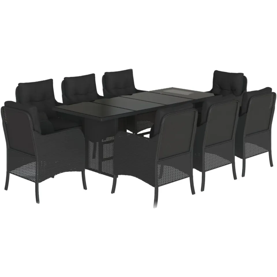 vidaXL 9-delige Tuinset poly rattan zwart