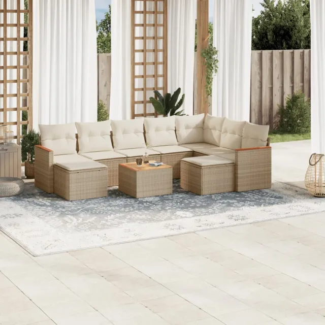 vidaXL 10-delige Loungeset met kussens poly rattan beige, foto 2