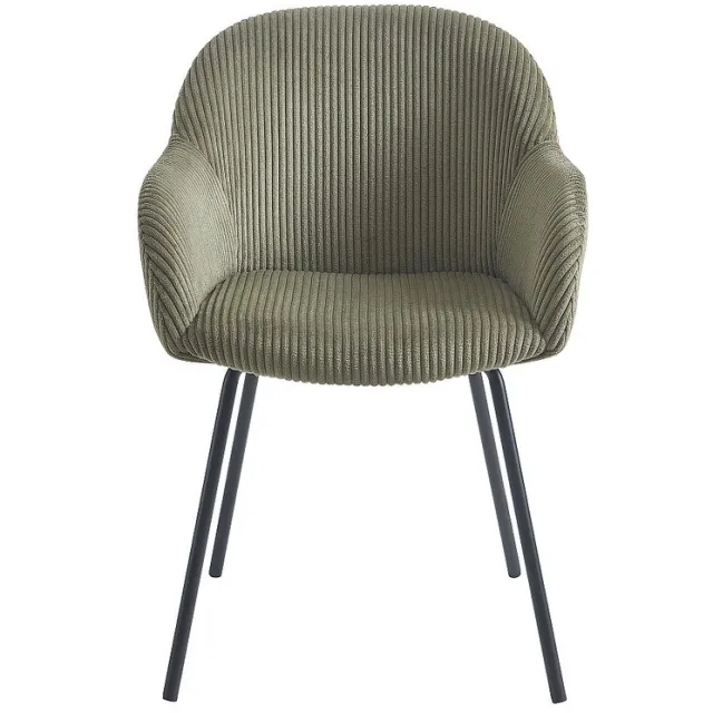 Vente-unique Set van 2 stoelen met armleuningen van ribfluweel en zwart metaal - Kaki - MARENZIA