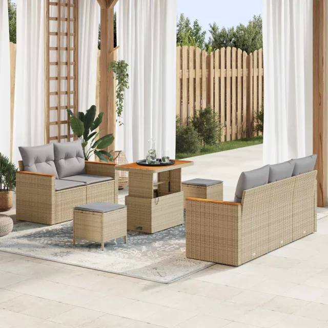 vidaXL Tuinbankenset 8 st Beige poly rattan, foto 2