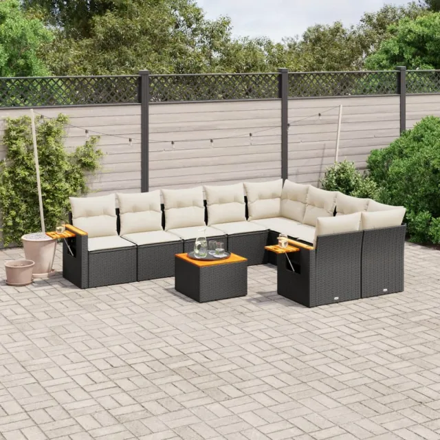 vidaXL 10-delige Loungeset met kussens poly rattan zwart, foto 2