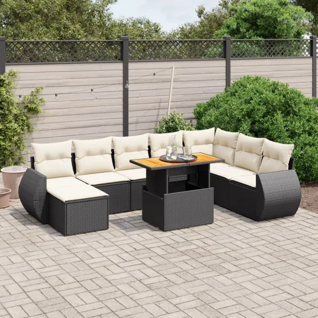 vidaXL 9-delige Loungeset met kussens poly rattan zwart, foto 2