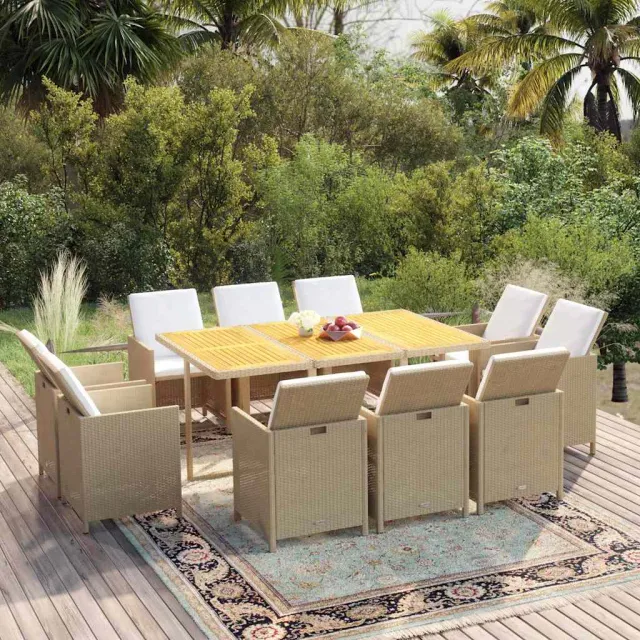vidaXL 11-delige Tuinset met kussens poly rattan beige, foto 2