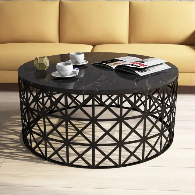 Skye Decor , Salontafel, Selin - Black Marble, Gemelamineerde spaanplaat, Zwart, 90 x 90 x 38 cm