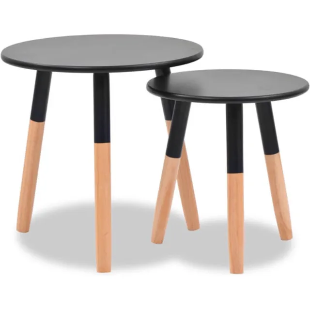 vidaXL 2-delige - Bijzettafelset - massief - grenenhout - zwart