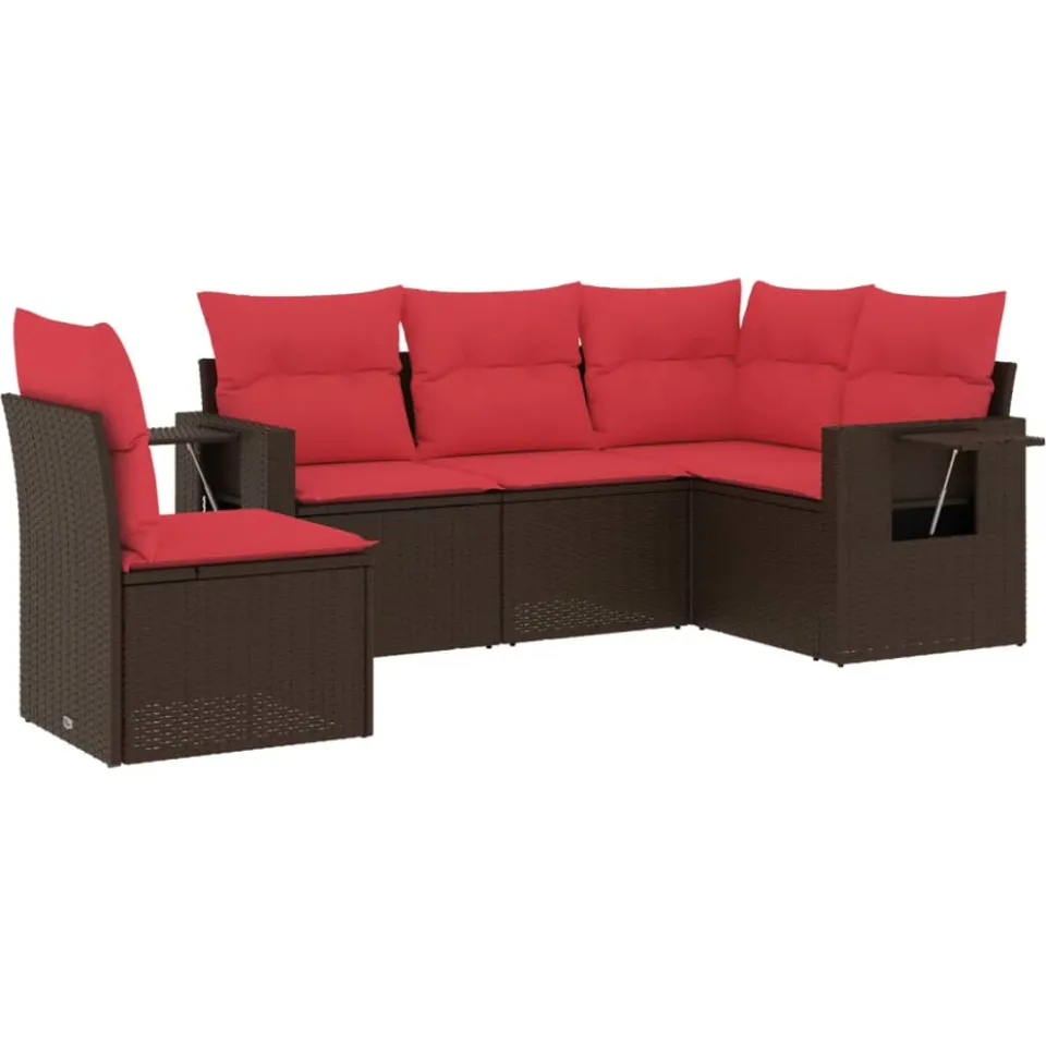 vidaXL 5-delige tuinbankset met kussens, bruin polyrotan, foto 3