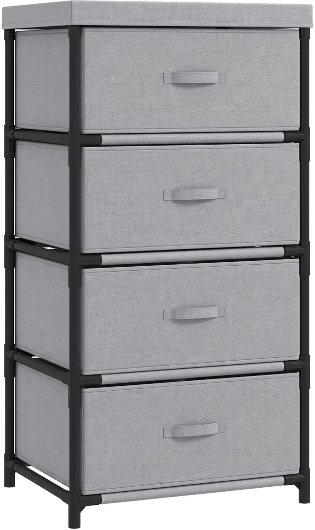 Homona Ladekast met 4 lades - Stoffen opbergkast met stalen frame - 42 x 32 x 80 cm - Grijs/Zwart