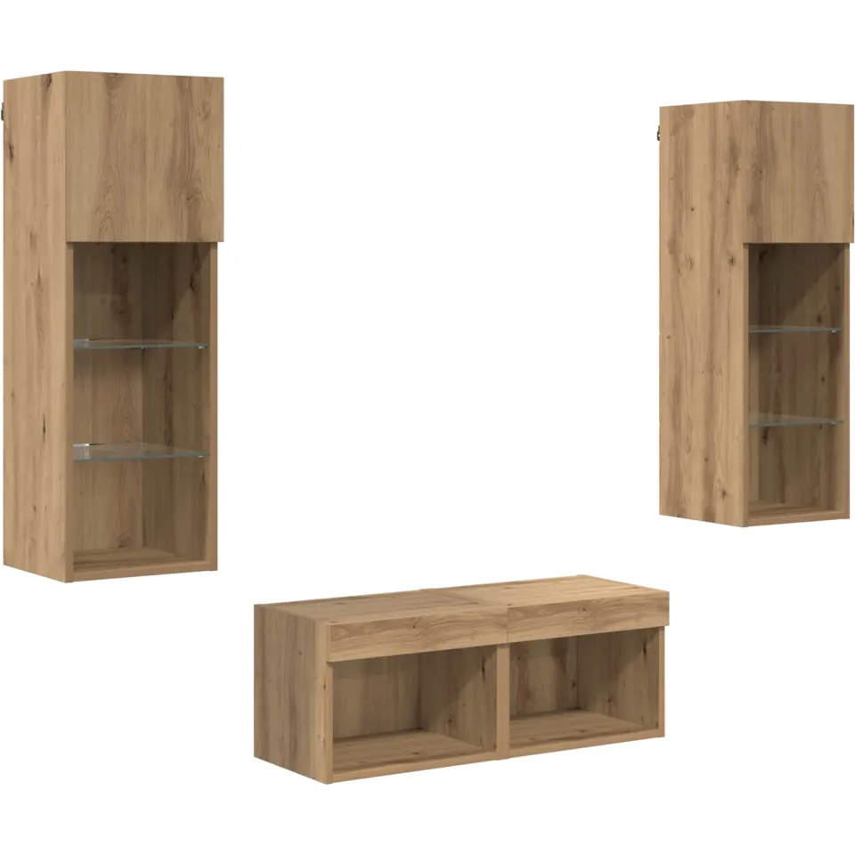 vidaXL TV Wandkasten 4 st Zwart Eiken Bewerkt hout, foto 3