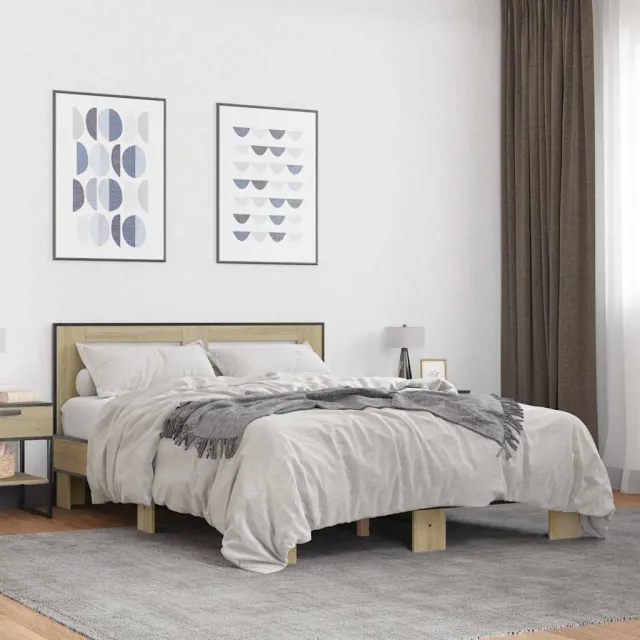 vidaXL Bedframe bewerkt hout metaal sonoma eikenkleurig 120x200 cm