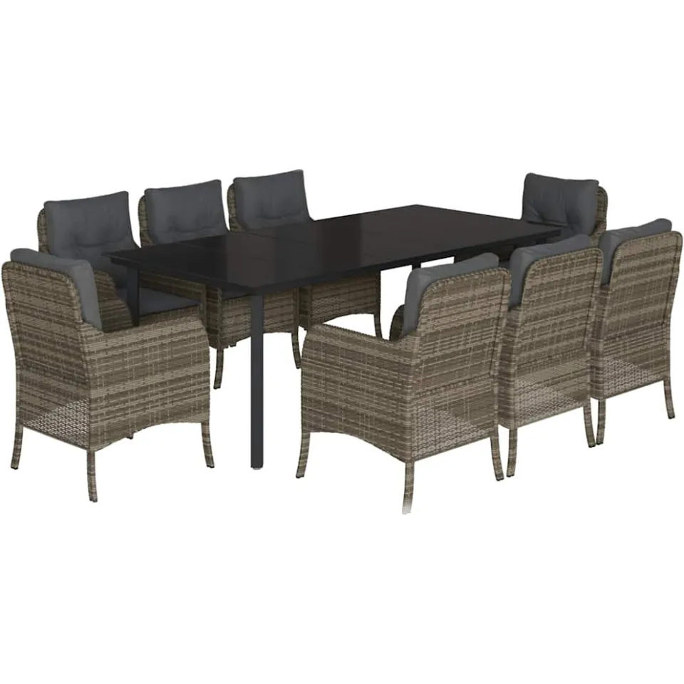 vidaXL 9-delige Tuinset met kussens poly rattan grijs, foto 3