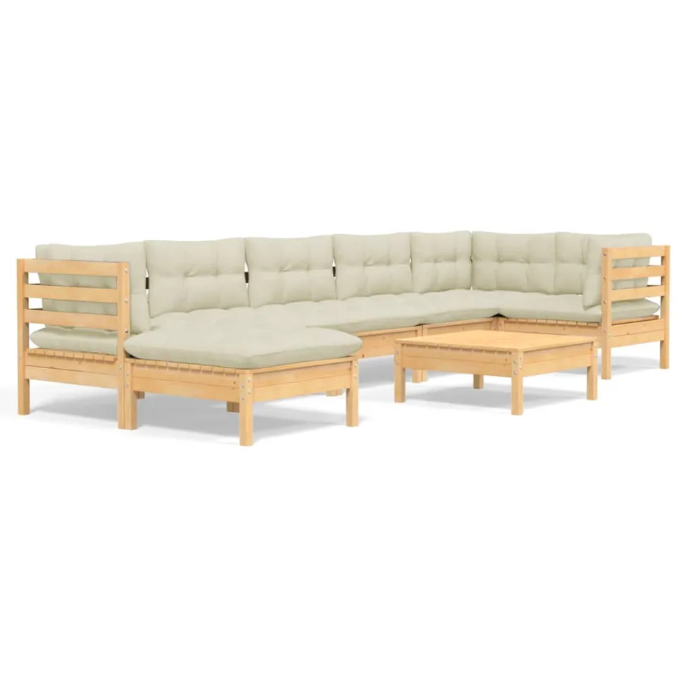 vidaXL 8-delige Loungeset met crèmekleurige kussens massief grenenhout, foto 3