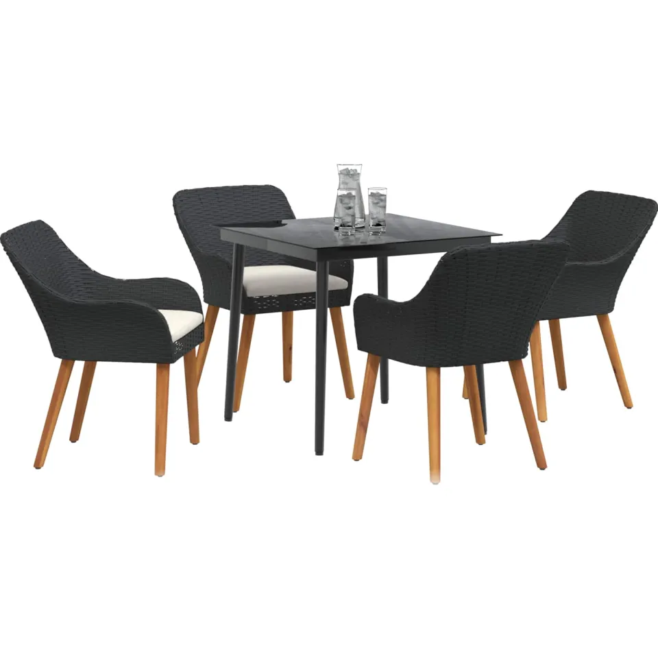 vidaXL Tuin eettafelset 5 st Zwart poly rattan