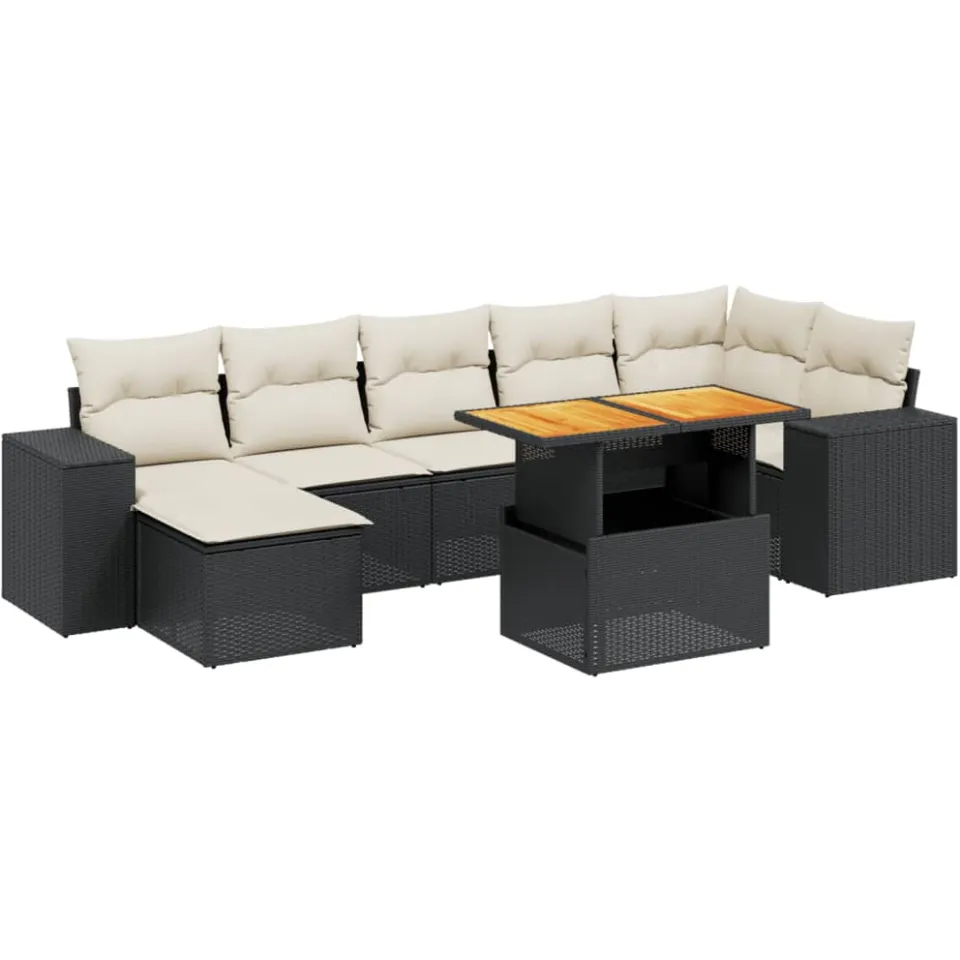 vidaXL 8-delige Loungeset met kussens poly rattan zwart