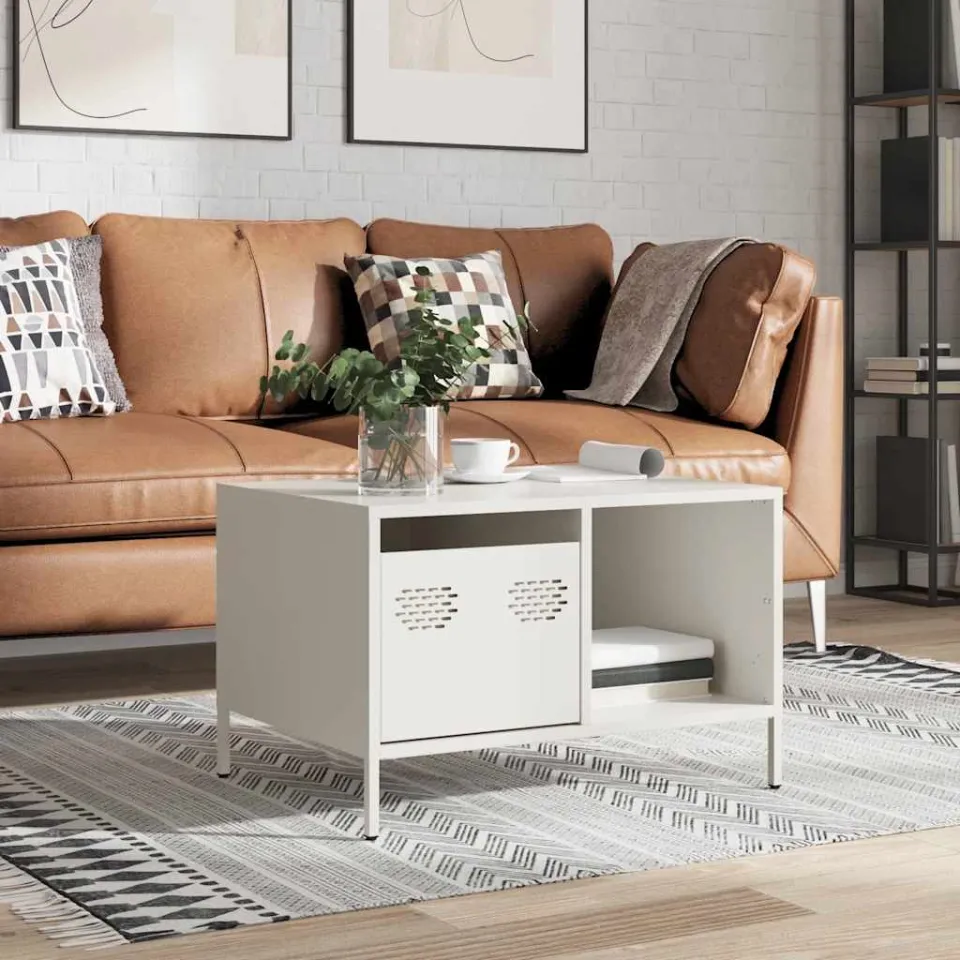 vidaXL Salontafel 68,5x50x43,5 cm koudgewalst staal wit, foto 2