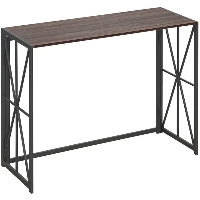 Homcom Opvouwbare Consoletafel - Smalle Consoletafel - Bijzettafel - Bijzettafels - Bijzettafeltjes Woonkamer - Bijzettafel Bank - Entree Tafel - Tafel - Tafeltje - Side Table - Sidetable Bruin Met Zwart