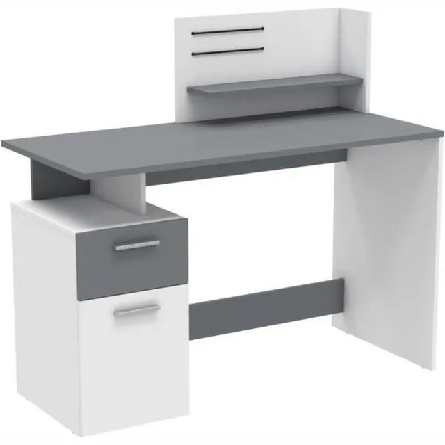 CBA Bureau Pleun 1 lade, 1 draaideur, 1 opbergvak, 1 open legplank en 2 elastieken-mat wit/donkergrijs - CBA - Kantoor - Multicolor - Melamine; Spaanplaat - Kantoor