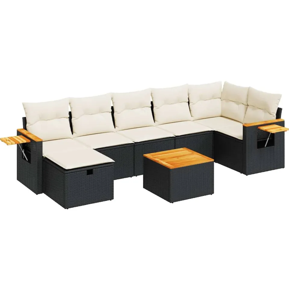 vidaXL 8-delige Loungeset met kussens poly rattan zwart, foto 3