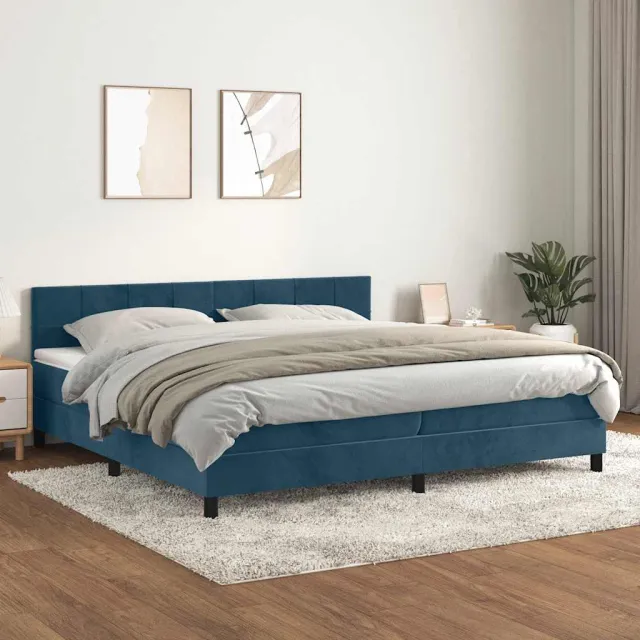 vidaXL Boxspring met matras fluweel donkerblauw 200x200 cm blauw