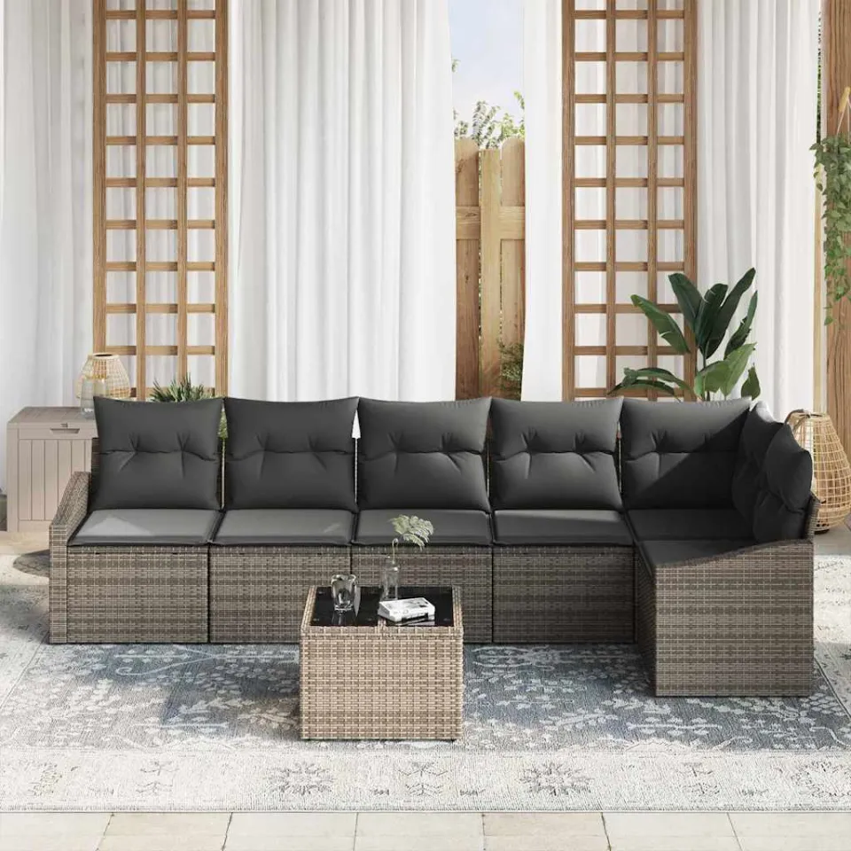 vidaXL Bankstel 7 st Grijs poly rattan, foto 3