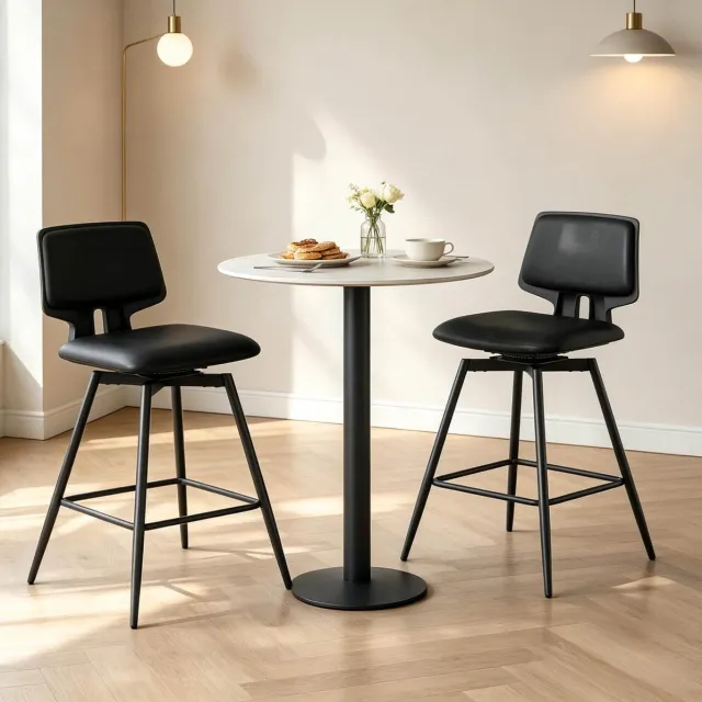 MODENUIT Barkruk 45,5 x 45,5 x 89 cm - Draaibaar Met Rugleuning - Keuken - Kunstleer Metaal Zwart