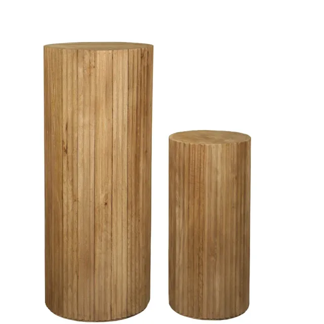 PTMD Jerra Natural Ribbed Mango Wood Pedestal Set Of 2 Naturel