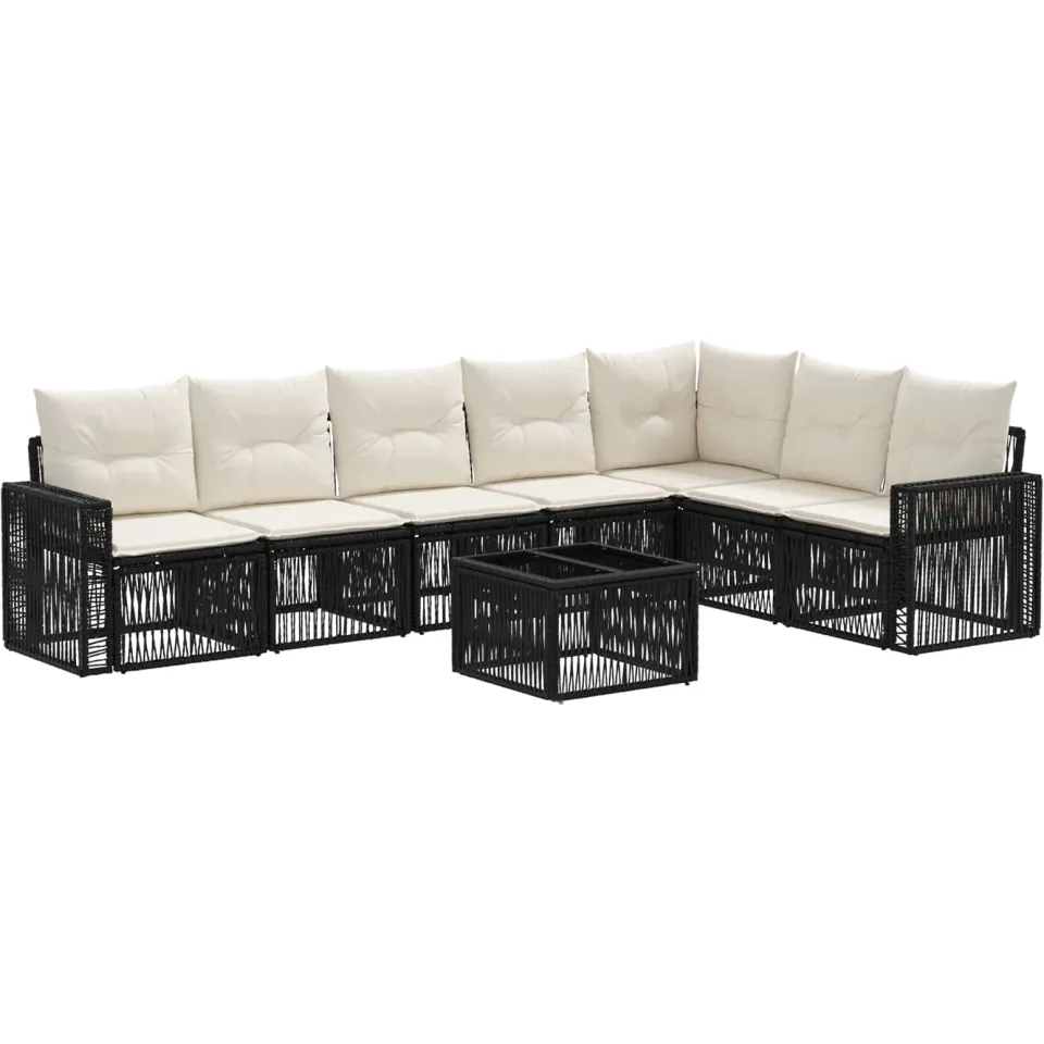 vidaXL Tuinbankenset 8 st Zwart en Cream Wit poly rattan