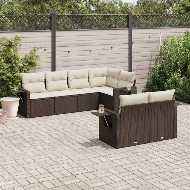 vidaXL 7-delige Loungeset met kussens poly rattan bruin, foto 2