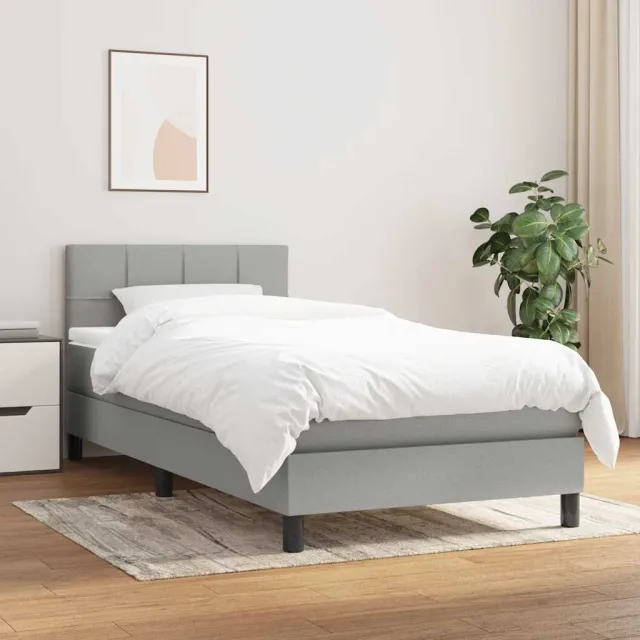 vidaXL Boxspring met matras stof lichtgrijs 90x190 cm grijs