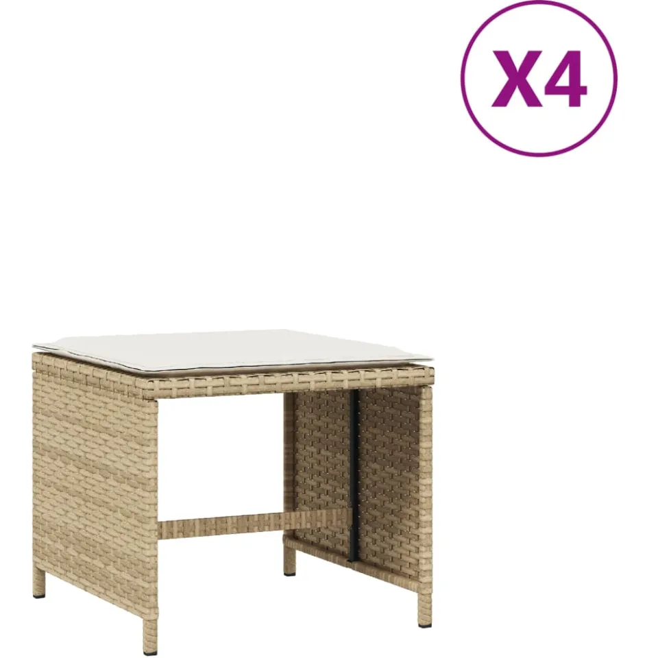 vidaXL Tuinkrukken 4 st met kussens 40x40x35 cm poly rattan beige, foto 4