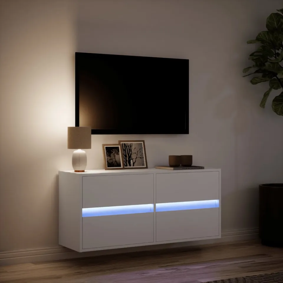 vidaXL Tv-wandmeubel met LED-verlichting 100x31x45 cm wit, foto 4