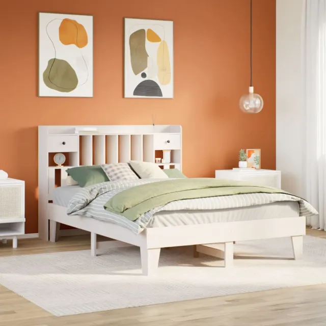 vidaXL Bedframe zonder matras massief grenenhout wit 140x190 cm
