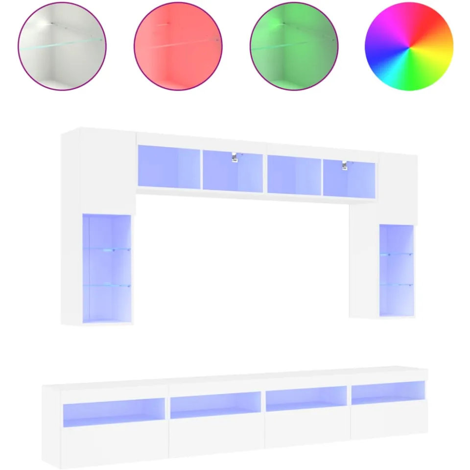 vidaXL 8-delige tv-wandmeubelset met LED-verlichting wit